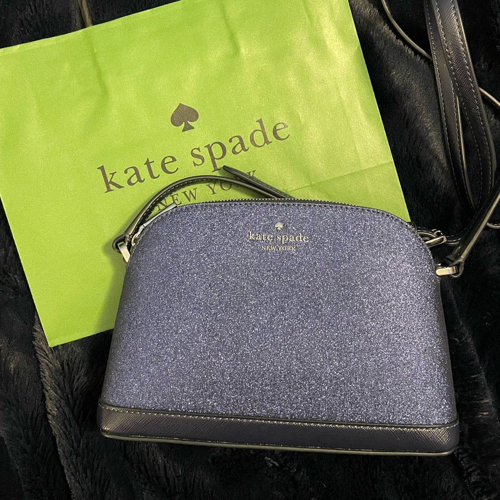 Kate Spade Glitter Tinsel Small Dome Bag Crossbody Bag In Parisian Navy Blue